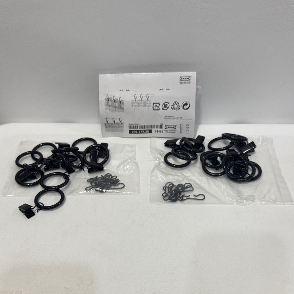 IKEA Syrlig Black Curtain Rings with Clips and Hooks New w/o Box